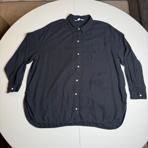 Old Navy The Boyfriend Womens XL Shirt Black Linen Blend Button Down Long Sleeve
